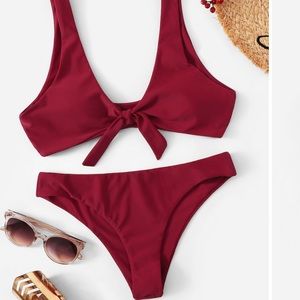 Knot Front Plunge Top with Bikini Bottom